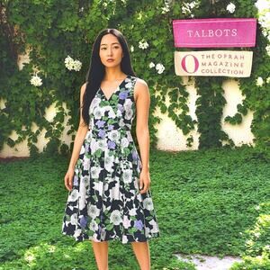 Talbots Floral Midi Dress - Navy, White, Purple, Green